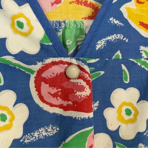 Vintage Artistic Creation Blue Floral Snap Front Artist Smock M - Picture 3 of 8
